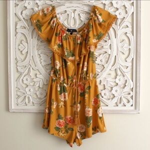 Knit Romper Flowers Ruffle Derek Heart Size M Summer Party Casual